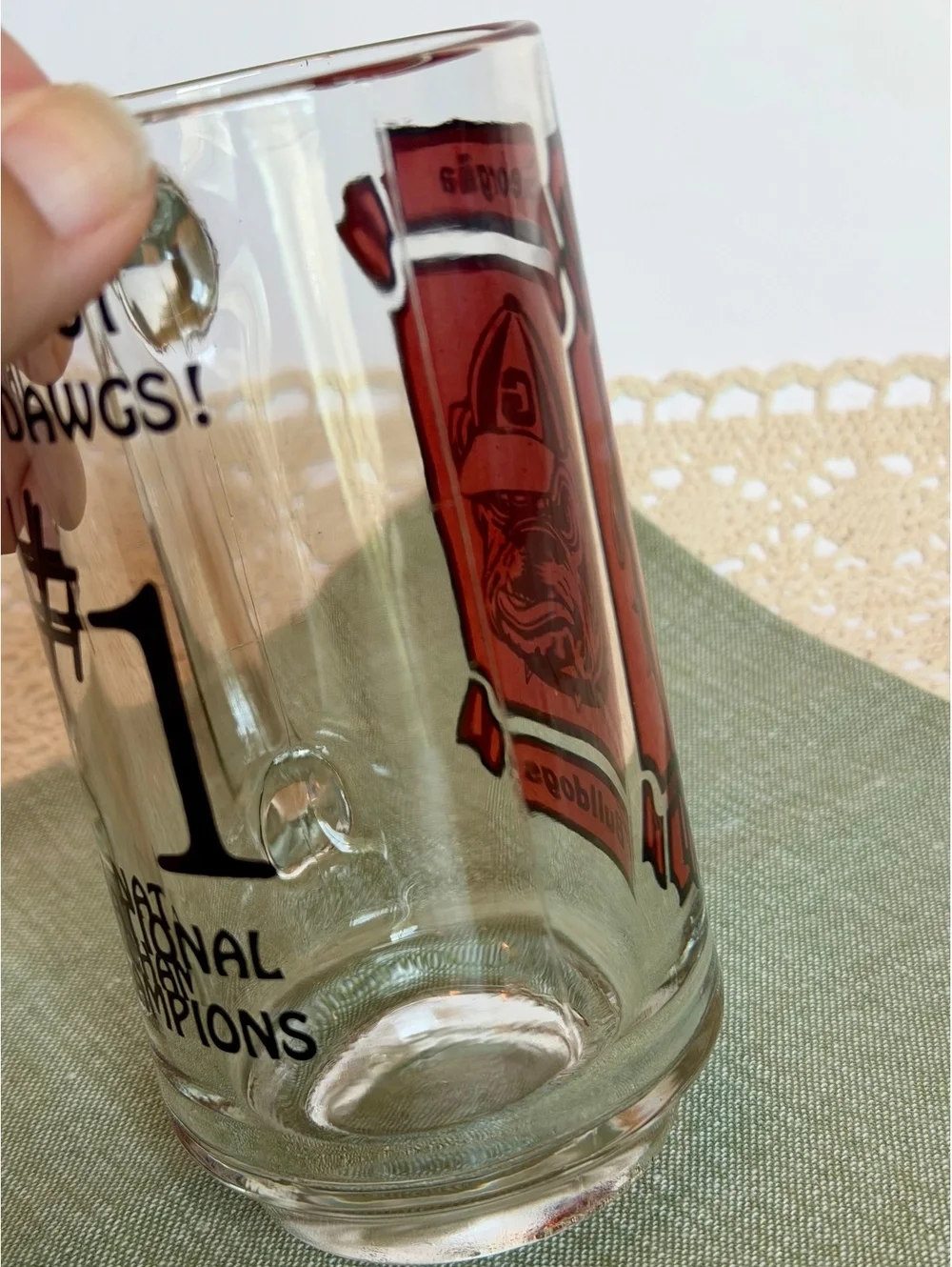 Vintage 1980 Georgia Bulldogs National Champions Glass Beer Mug UGA Dawgs
